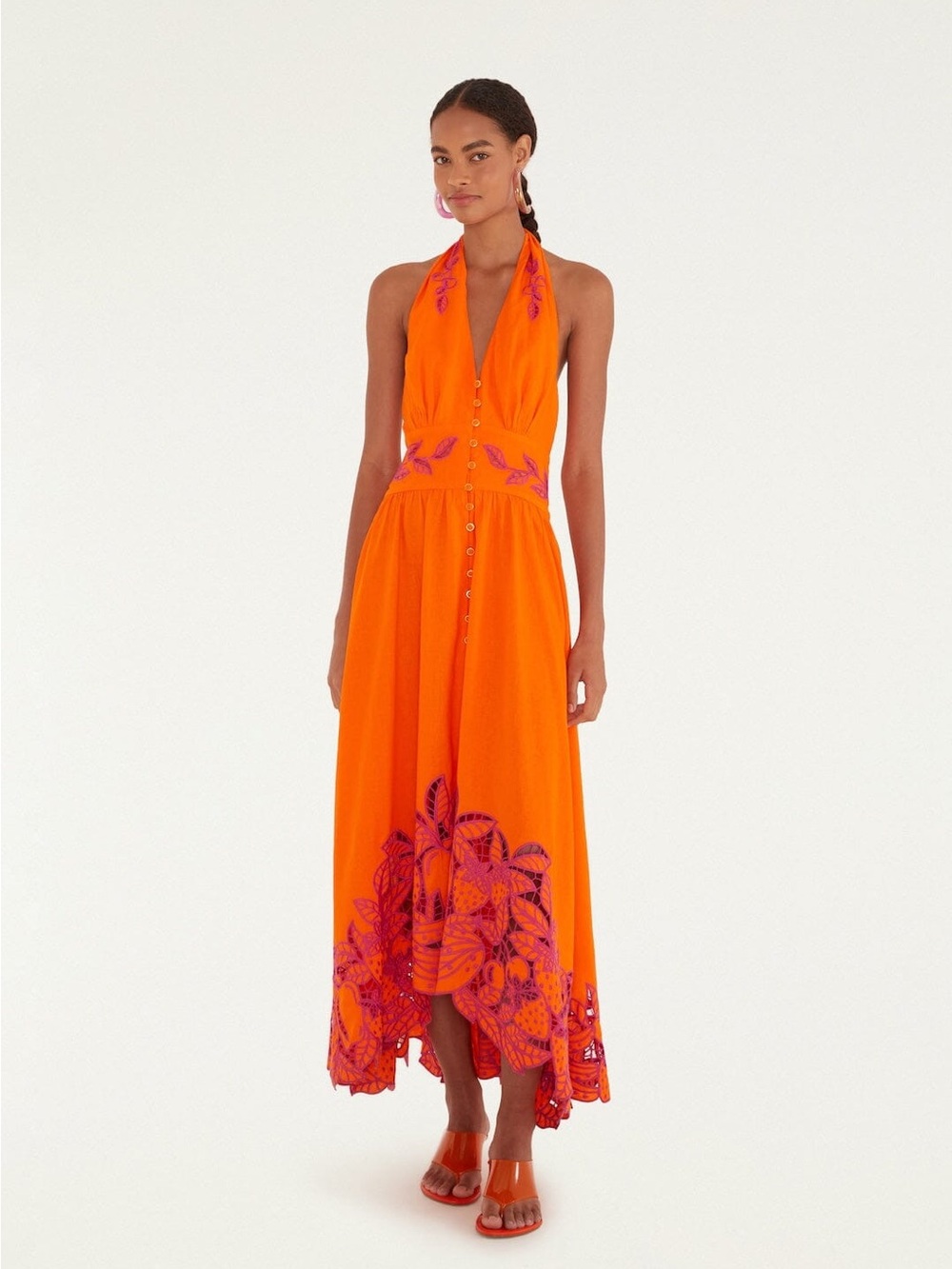 FARM Rio Orange Fruit Richelieu Artisanal Maxi Dress